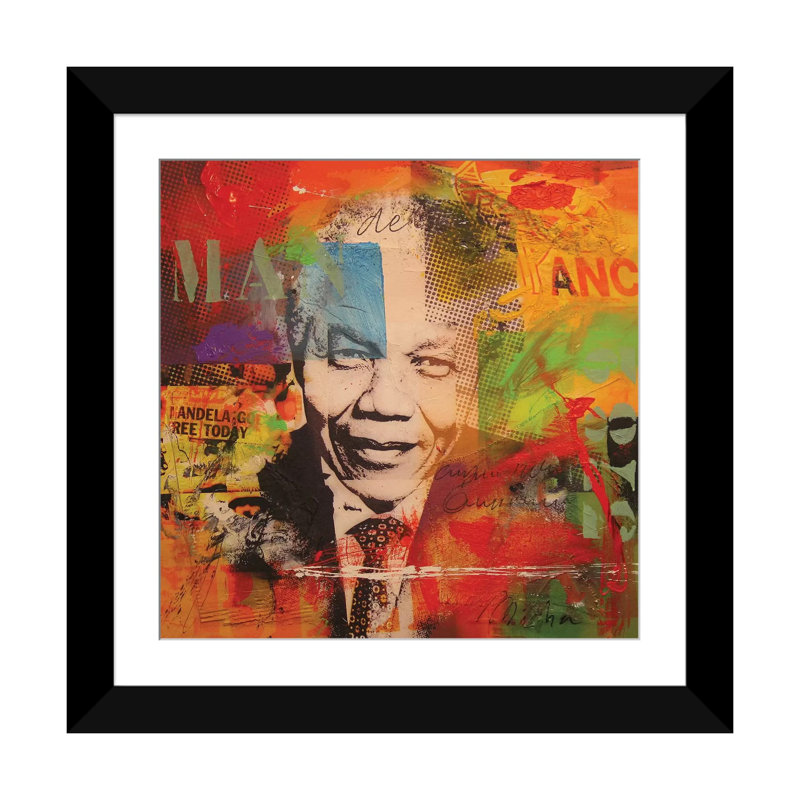 « mandela », impression sur toile, H 16 po x l 16 po x P 1 po, Papier d'art encadré noir, Blanc
