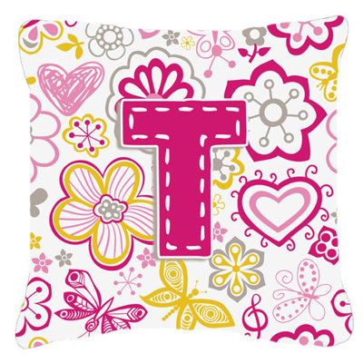 Papillons et fleurs de lettre Monogram intérieur/extérieur Throw Pillow