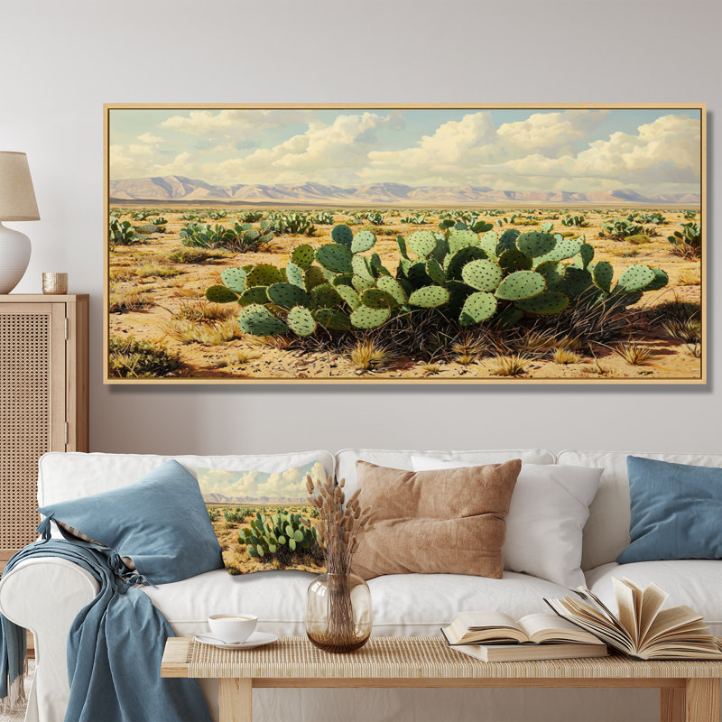 Koua - Floral Large Wall Art, H 28 po x l 60 po, Cadre flottant, Crème, crème