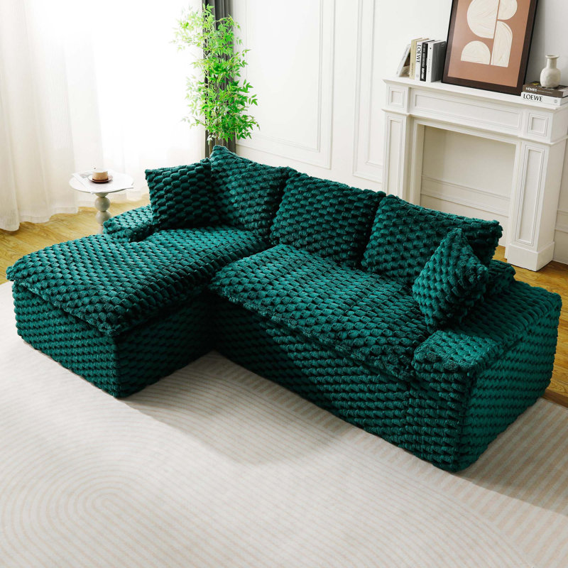 Canapé Turvet Velvet, Polyester vert, Orienté à gauche (vu de face)