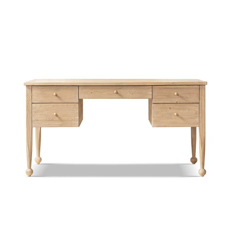 Bureau Balqis de 60 po en pin recyclé à 5 tiroirs, fini Heritage brun naturel clair.