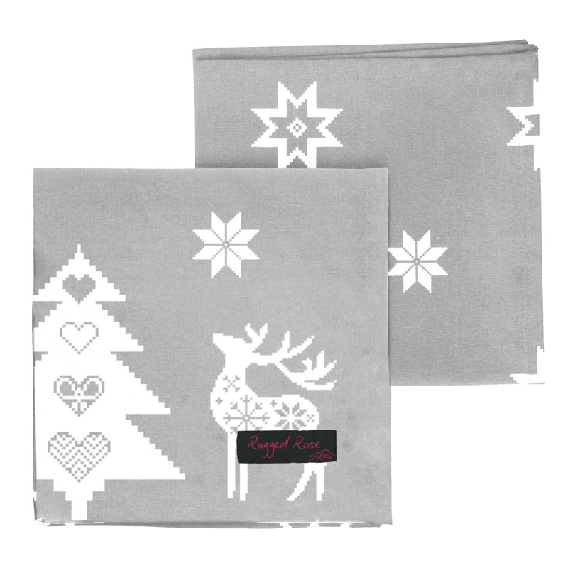 Camellia 100% Cotton Geometric Square Napkin, Silver/Grey