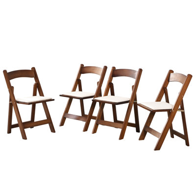 Chaise pliante rembourrée - 4 pièces, bois massif, tablette en noyer + coussin beige confortable et peu encombrant pour les rassemblements extérieurs de 4 chaises en bois économisant, confortable, aucune installation de salle à manger