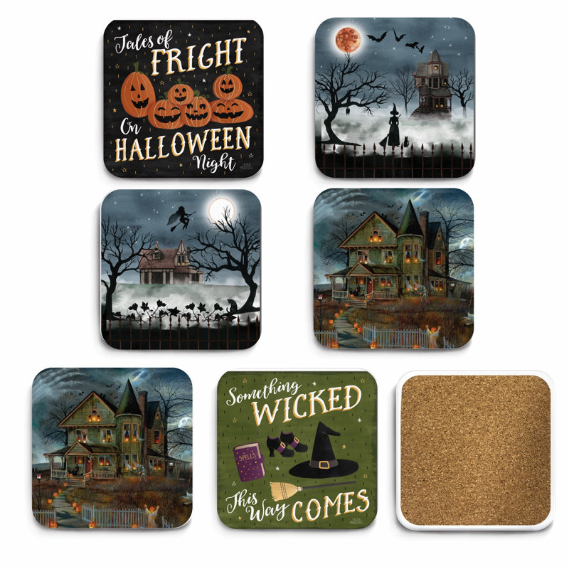 Spooky 4" Square Ceramic Coasters – 6 Piece Set