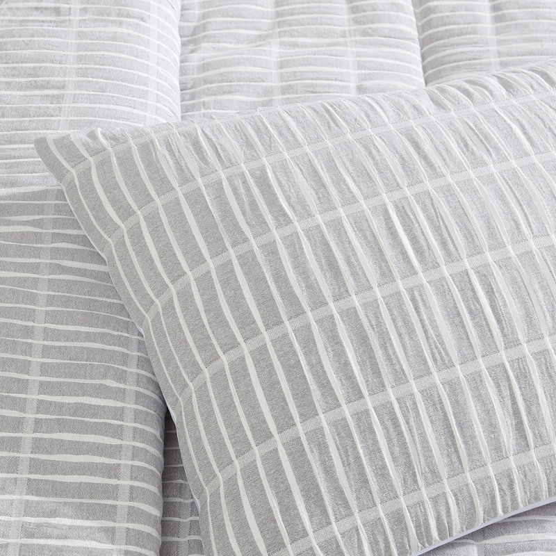 Ensemble d'édredon en coton Taers Home Ivy Puckered Seersucker, Édredon pour très grand lit + 2 très grandes ta, Gris