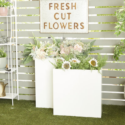 Ensemble de 2 pots de fleurs rectangulaires en métal pour l'intérieur et l'extérieur