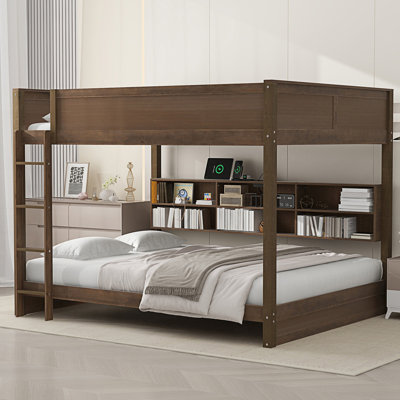 Queen Over Queen Bunk Bed With Storage Cabinets, Bunk Bed With 2 Standard Plug Outlets & 2 USB Ports by Harriet Bee