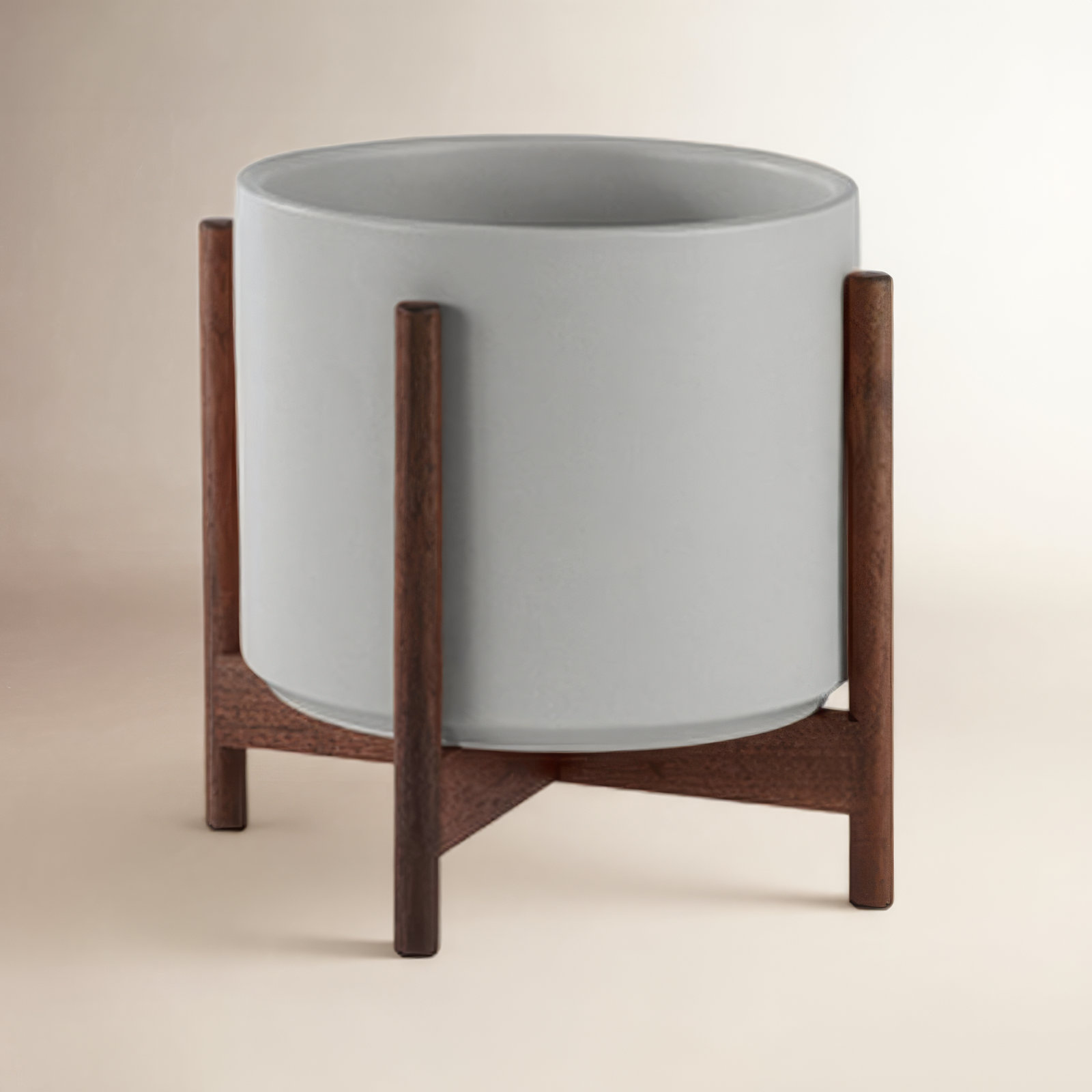8" Ceramic Pot Planter, Gray/Dark Teak