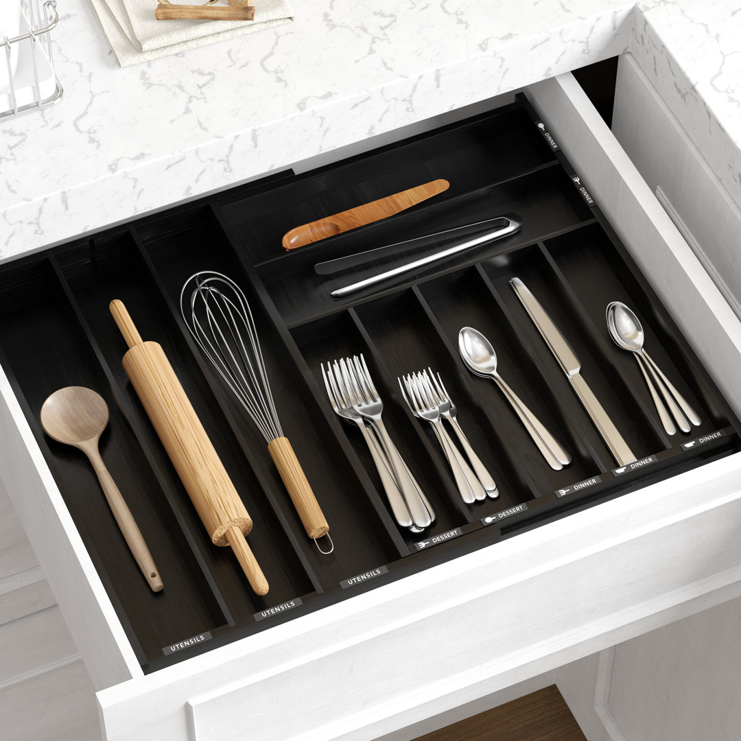 Expandable Bamboo Silverware Drawer Organizer with Labels – Utensil Tray for Flatware and Cutlery A Home 