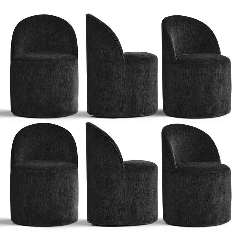 Chaise de salle à manger rembourrée roulante avec roulettes cachées (ensemble de 6), Noir