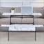 Table basse moderne à plateau relevable en marbre blanc avec pieds en verre trempé, facile à nettoyer et amp; Rangement spacieux