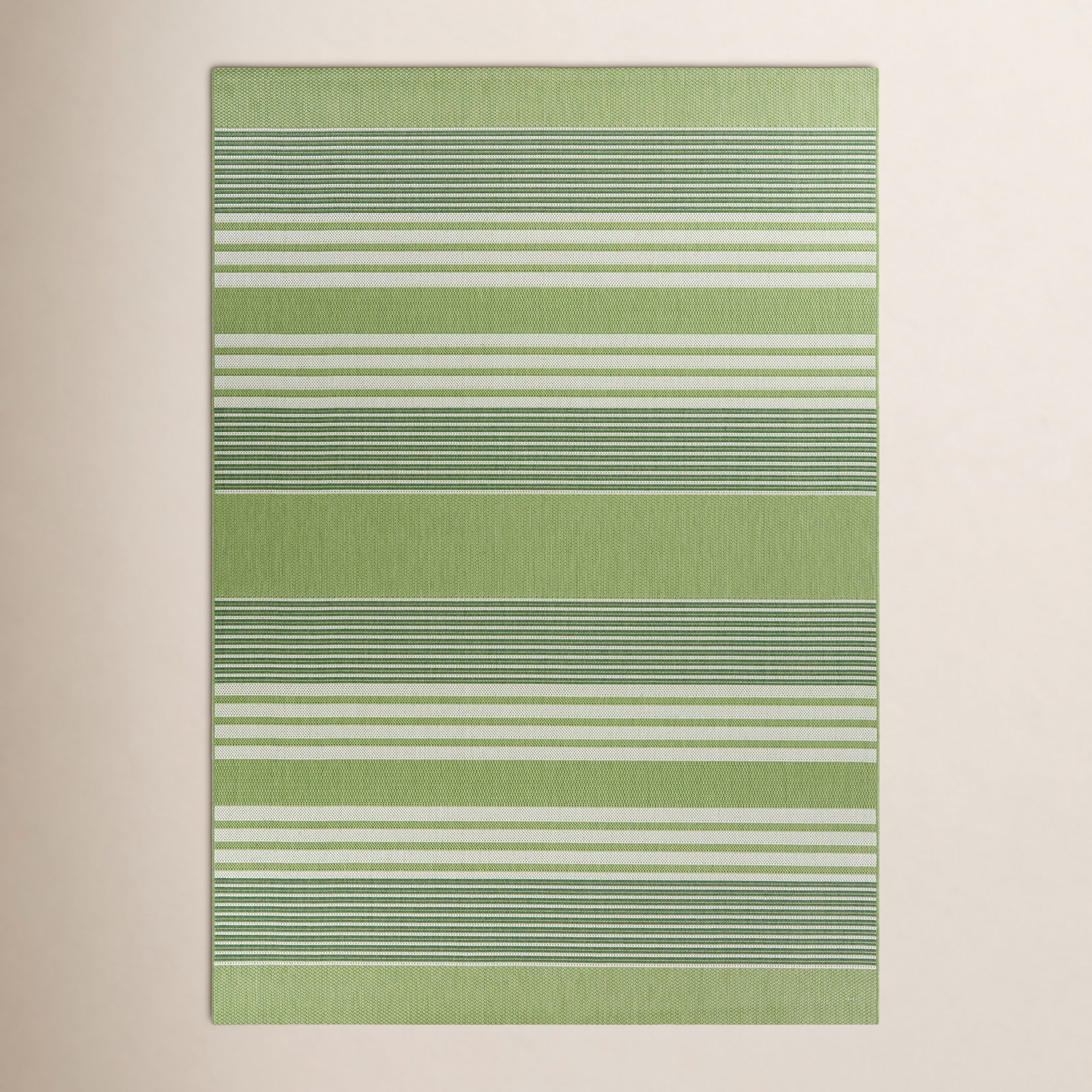 Danes Light Dark Green White Striped Rug, Rectangle 5'3" x 7'