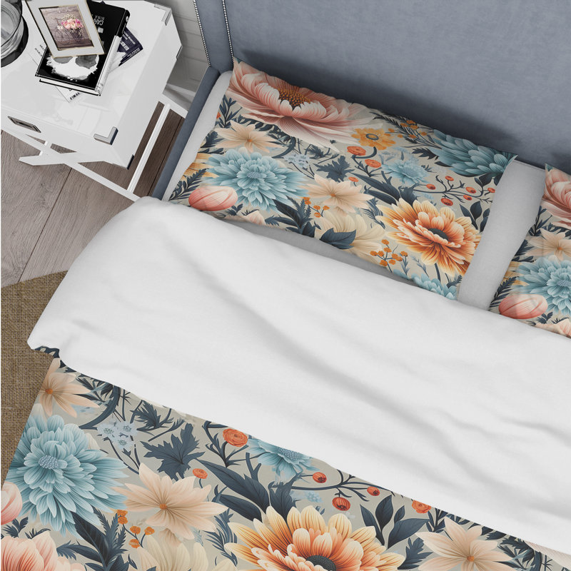 Ensemble de housse de couette Blue Boho Floral Treasures, Housse de couette simple + 1 taie décorative stan