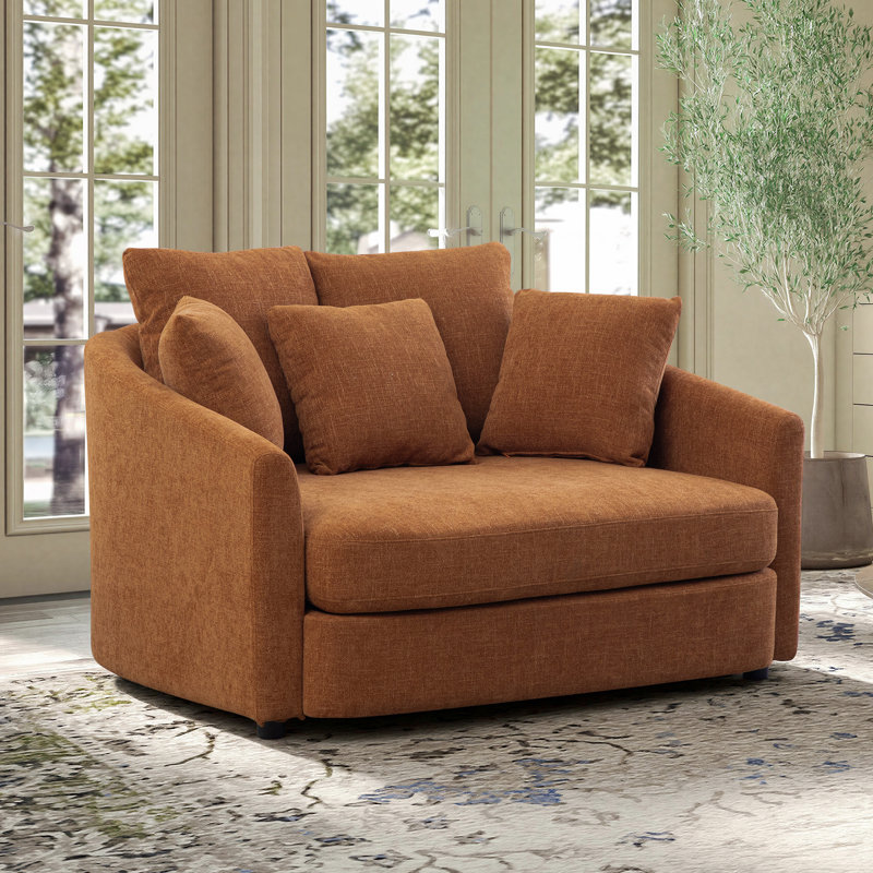 Fauteuil d'appoint moderne en chenille de 56,3 po de largeur avec 5 coussins, Orange