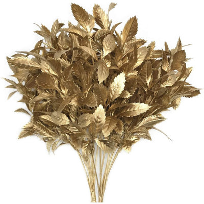 Plantes artificielles pour décoration de Noël, herbe en plastique, faux arbustes, simulations, feuilles, intérieur, extérieur, jardin, jardin, remplisseur, fête, hôtel, véranda, mariage, faux, décoration - paquet de 4 - or