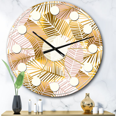 Golden Palm Leaves II - horloge murale moderne Mid-Century