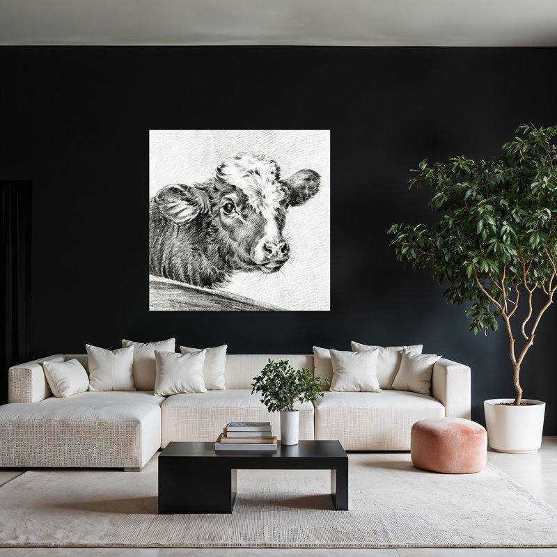 Tête de vache, art mural rétro rétro, H 48 po x l 48 po
