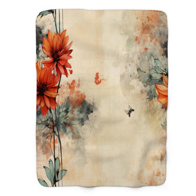 Distressed Florals - 1 Piece Premium Sherpa Blanket