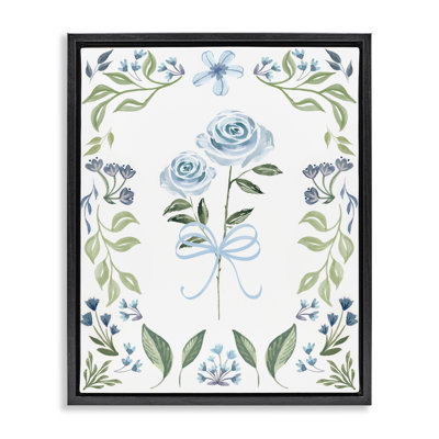 Blue Roses & Floral Border Floating Frame, design by Kristen Brockmon