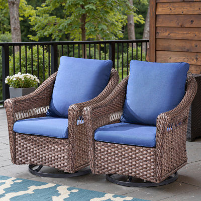 Quirama All-Weather Rattan Outdoor Courtyard High Backrest Swivel Chair With Cushions (Set Of 2)