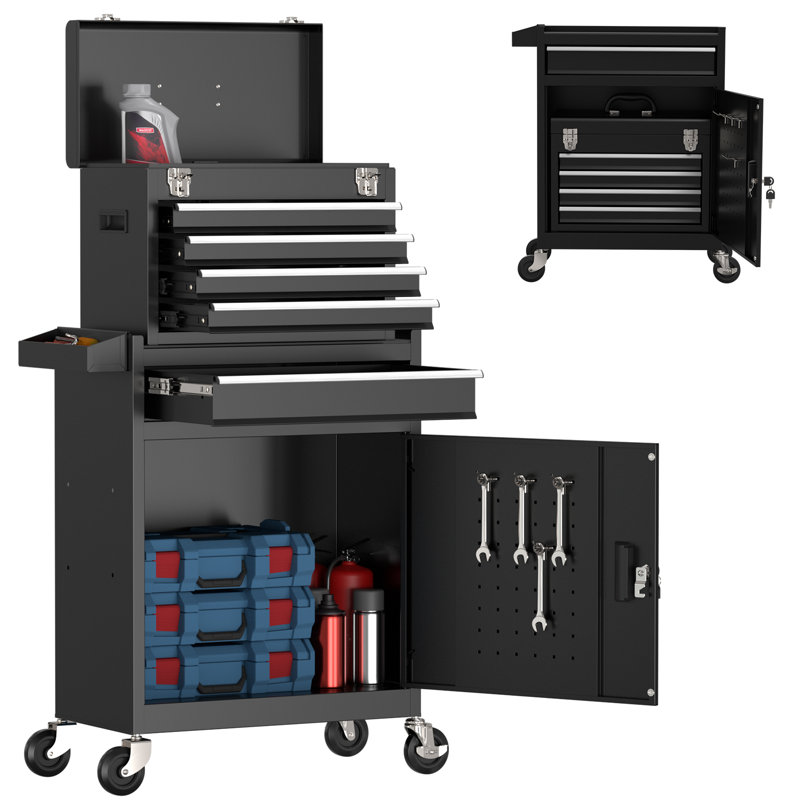 Bedouet 5-Drawer High Capacity Rolling Tool Chest with Wheels, Tool Box with Drawers and Wheels, Locking System, Black