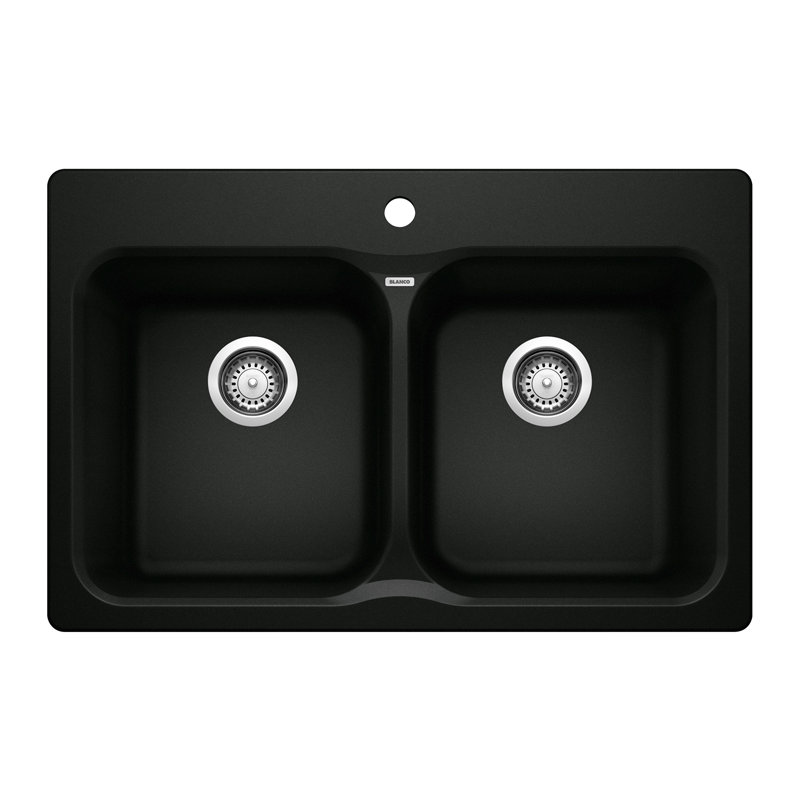 Évier de cuisine à double cuve à montage sur plan / encastrable en L 31,5 po x l 20,67 po Vision, Noir charbon