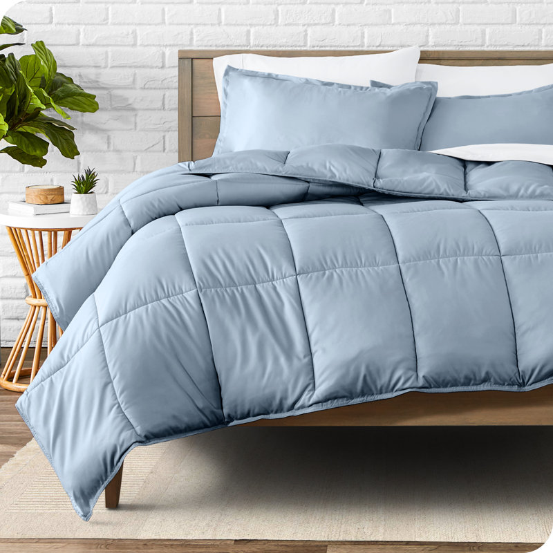 Ensemble d'édredon ultra-doux toutes saisons, Édredon double + 2 taies décoratives standards, Bleu cendré
