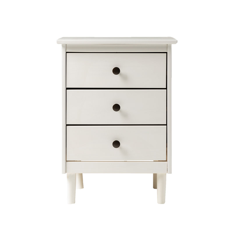 Table de chevet 3 tiroirs en bois, Blanc