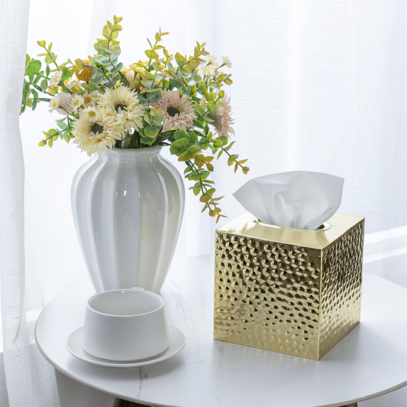 Gold Square Tissue Box Cover Holder