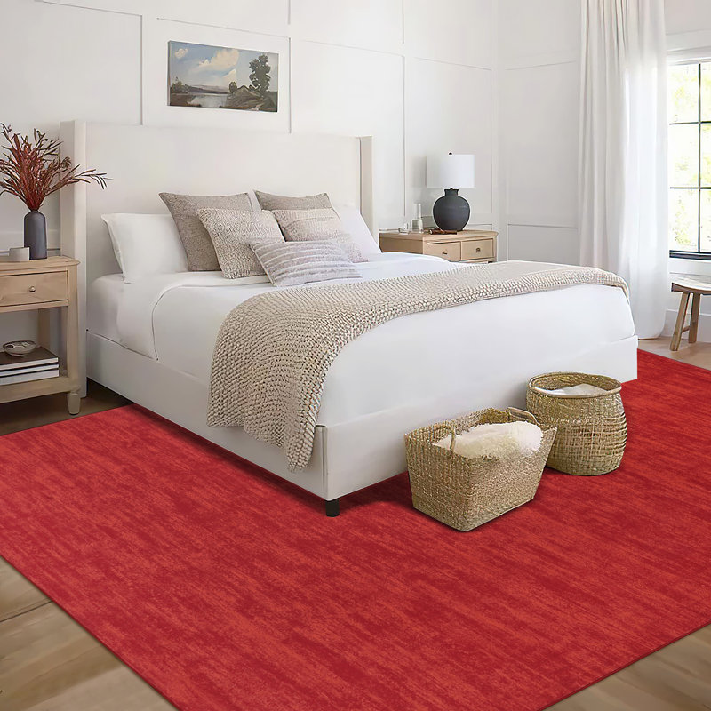 Ellicia Solid Color Polyester Area Rug in Red/Orange, Rectangle 9' x 12'