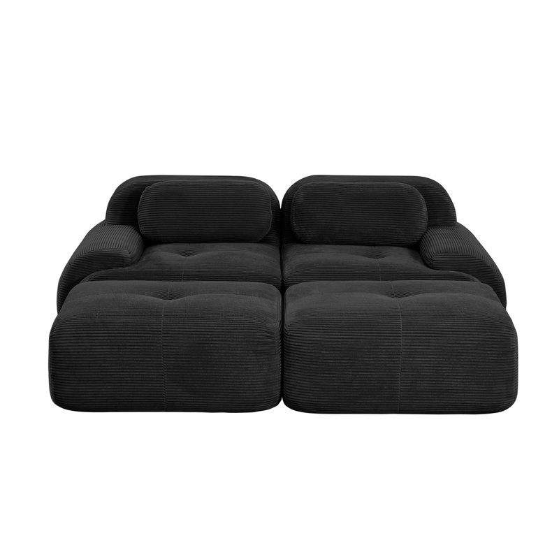 Canapé modulaire noir à 2 places modulaire, chaise longue en velours côtelé de luxe pour le salon et la chambre à coucher
