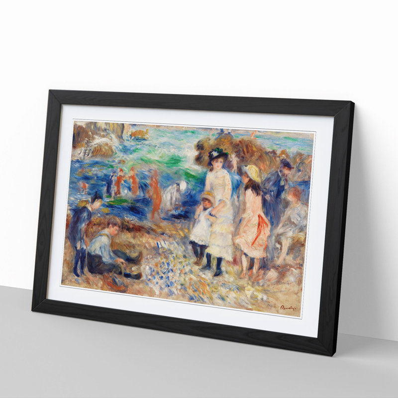 Children on the Seashore by Pierre-Auguste Renoir - Picture Frame Painting, Black Framed, 48cm H x 65cm W x 2cm D