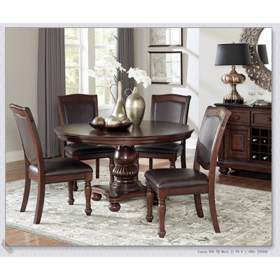 Elegant 5pc Dining Set with Brown Cherry Finish Pedestal Table and  Traditional Dining