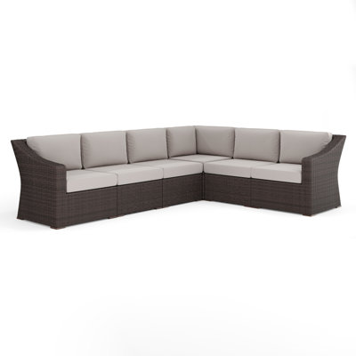Martha Stewart Bedford Outdoor Modular Rattan Wicker 6-Seat Sectional Sofa With All-Weather Cushions by Martha Stewart