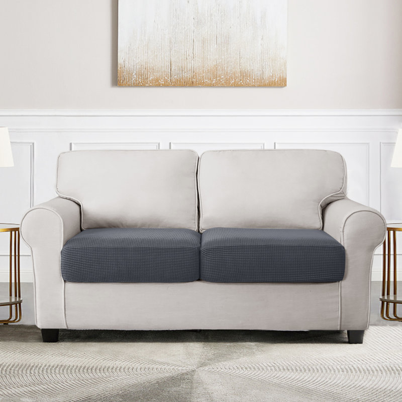 Housse pour causeuse à coussins carrés texturés, Mélange de polyester gris