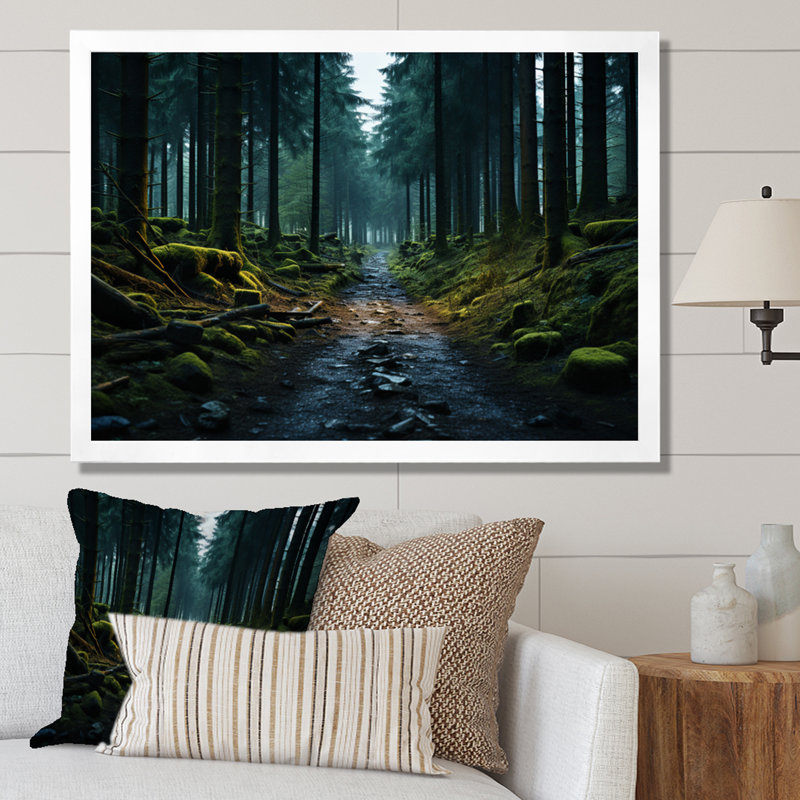 Grimonia Emerald Path to the Forest - impression, H 24 po x l 32 po x P 1 po, Cadre simple blanc
