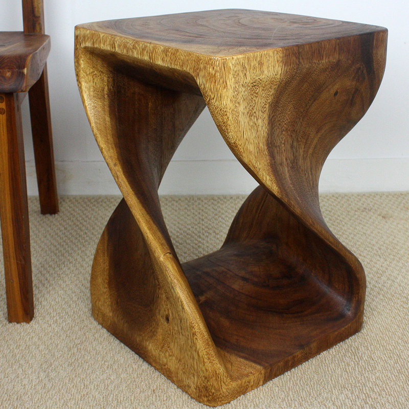 Ahliya Solid Wood Block End Table Set, Dark Brown Wood, 20" H x 12" W x 12" D
