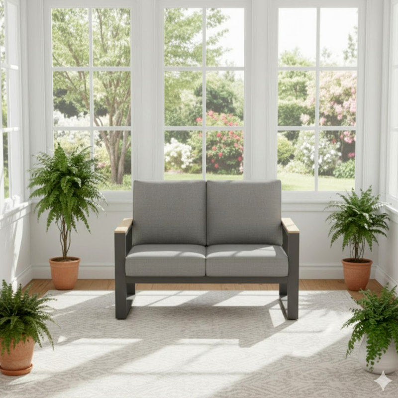 Canapé de terrasse 52 po en aluminium toutes saisons avec coussins épais, Gris