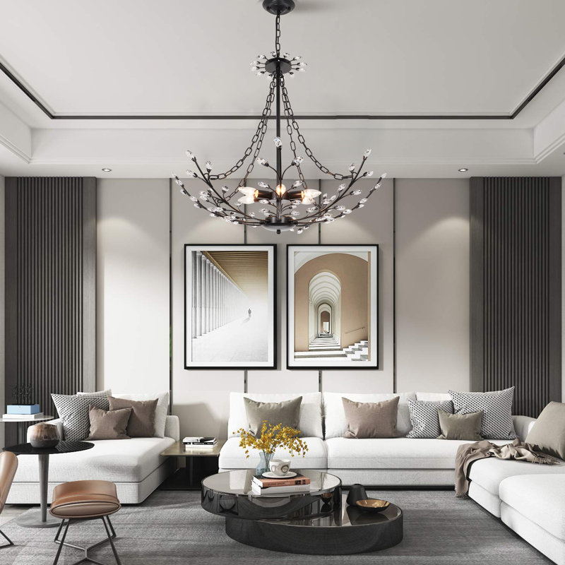 Lustre vintage en cristal noir avec 6 lumières