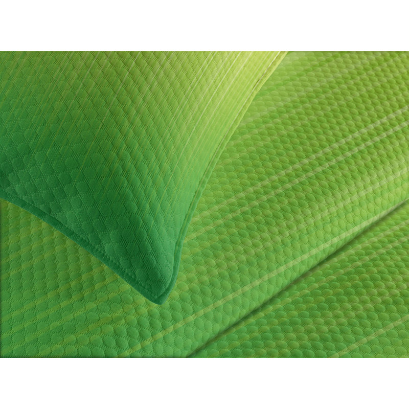 King Size White and Green Quilted Bedspread Set