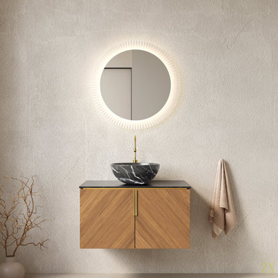 ARAI 30" Bathroom Vanity&Sink, Floating Plywood Bathroom Storage Cabinet With 2 Doors Sintered Stone Top& Bowl Ceramic Basin With Stone Pattern