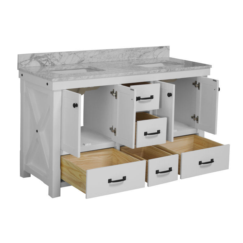 Galvan 60'' Double Bathroom Vanity with Carrara Marble Top, White