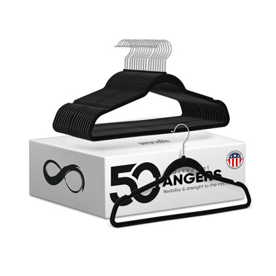 SereneLife 50 Pcs. of Velvet Non-Slip Hangers for Clothes - Heavy Duty Coat Hanger (Black) 