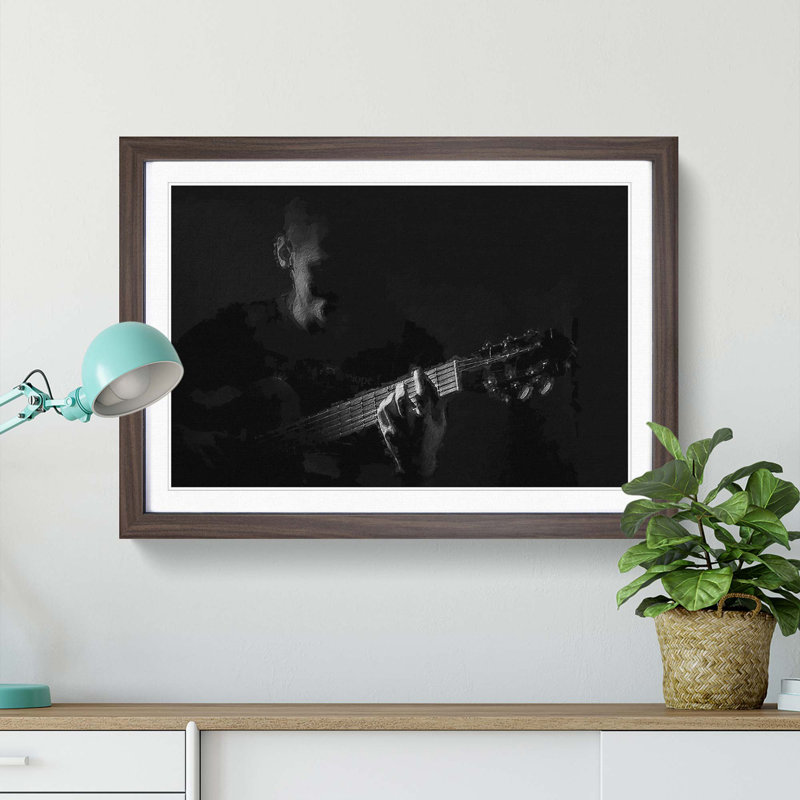 Guitarist in the Shadows - Picture Frame Painting Print, 27cm H x 36cm W x 2cm D, Walnut Framed