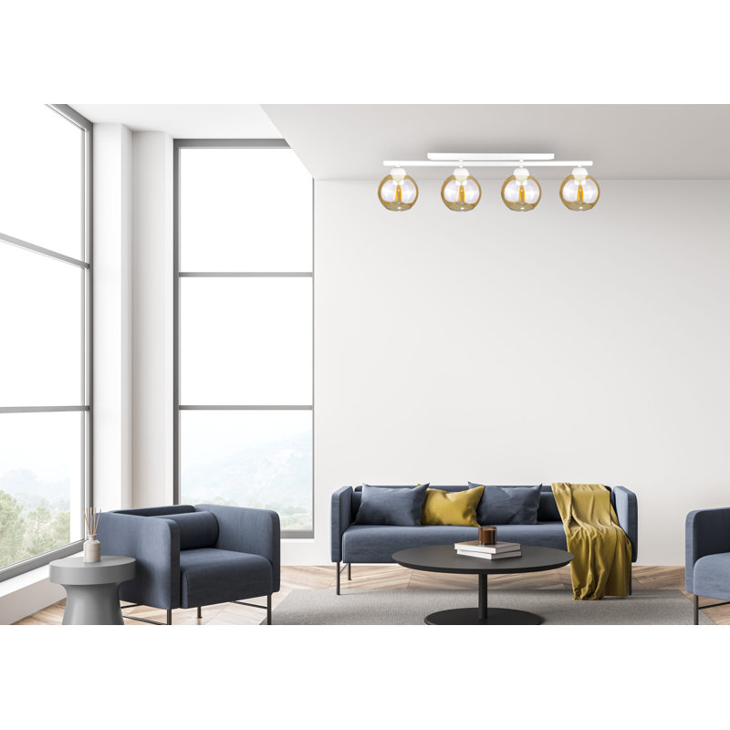 Bilha Glass Flush Mount, White/Gold