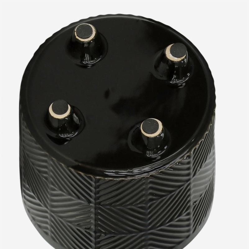 S/2 6/8" Textured Planters, Shiny Black, Black