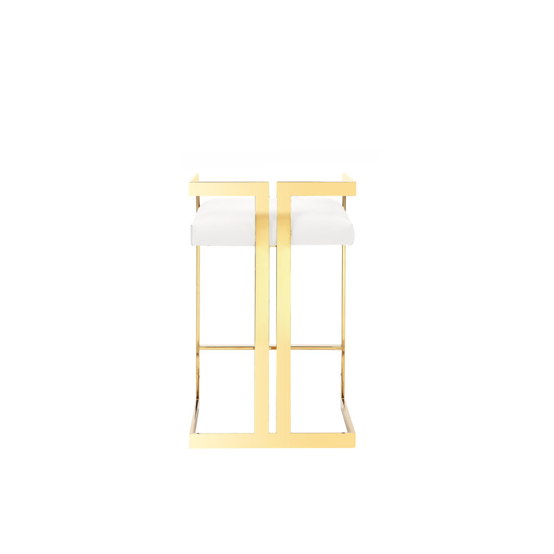 Upholstered Counter Stool, Gold, White Faux Leather