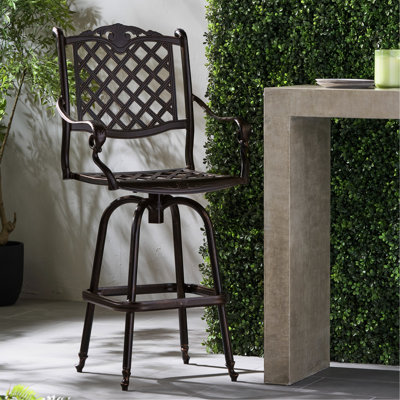 Tabouret de bar en fonte d'aluminium, conception ornée, pivotant, P 22,12 po x H 29,25 po, siège pivotant traditionnel en cuivre, diamant, rouille, profondeur 25,57 po, hauteur 48,6 po