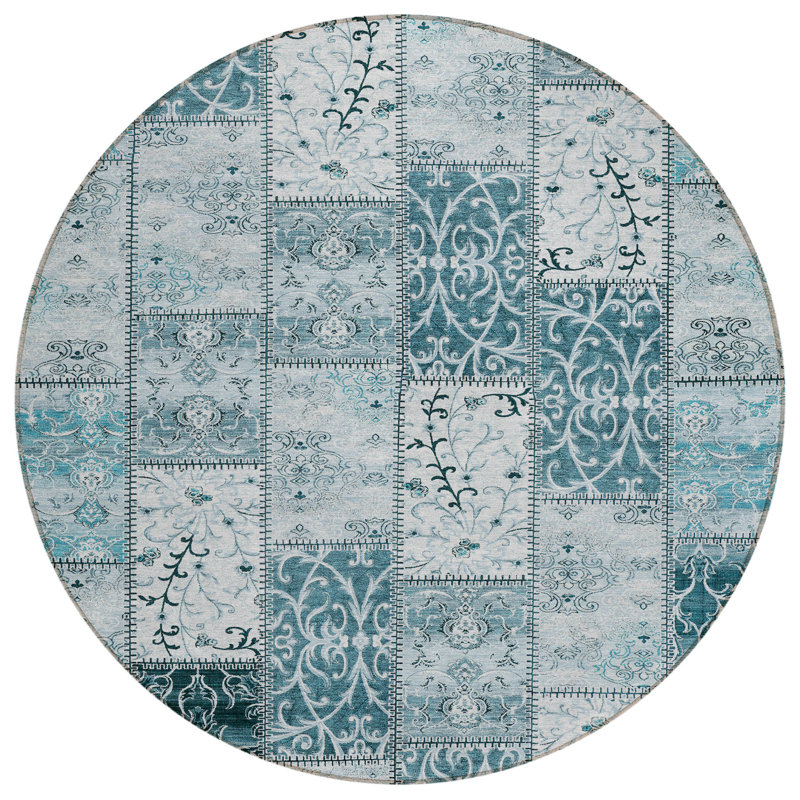 Washable Floral Indoor / Outdoor Rug, Round 8'