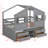 Full Size Pine Wood House Loft Bed – Roof, Windows, 4 Storage Drawers, Safety Guardrails & Ladder-431231349